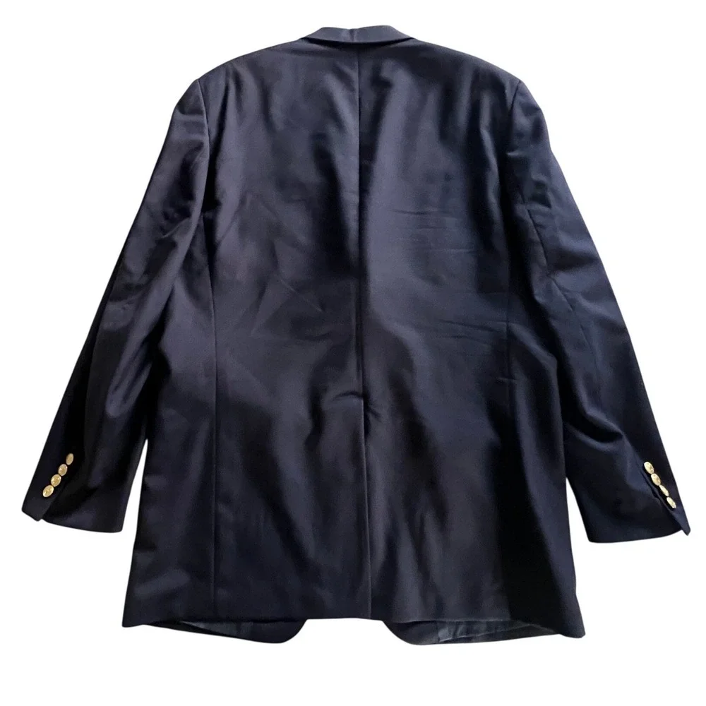Ralph Lauren Polo University Club Blazer Men 44R Navy Wool Gold Button Coat Hole